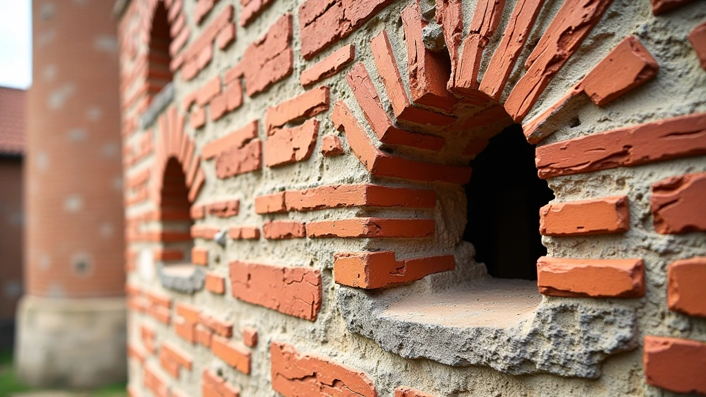 Detalizēts skats uz Pulvertorņa ķieģeļu mūri ar viduslaiku bruņojuma spraugām un logu atvērumiem